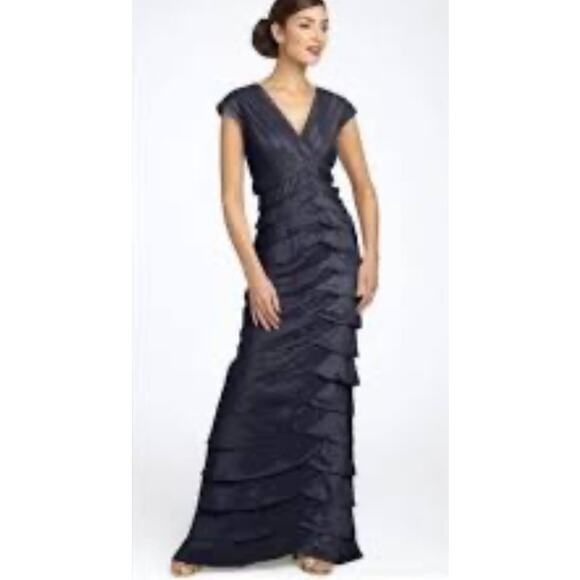 Adrianna Papell Cap Sleeve Maxi Dress Gown 10 Navy Formal Mother Of The Bride - Picture 1 of 11